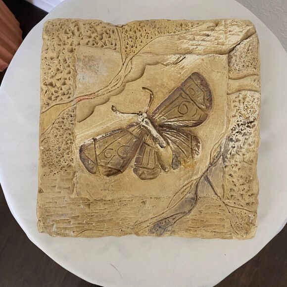 Large Square Celestial Whimsygoth Genuine Stone Butterfly Plate 8x8" - Picture 1 of 3